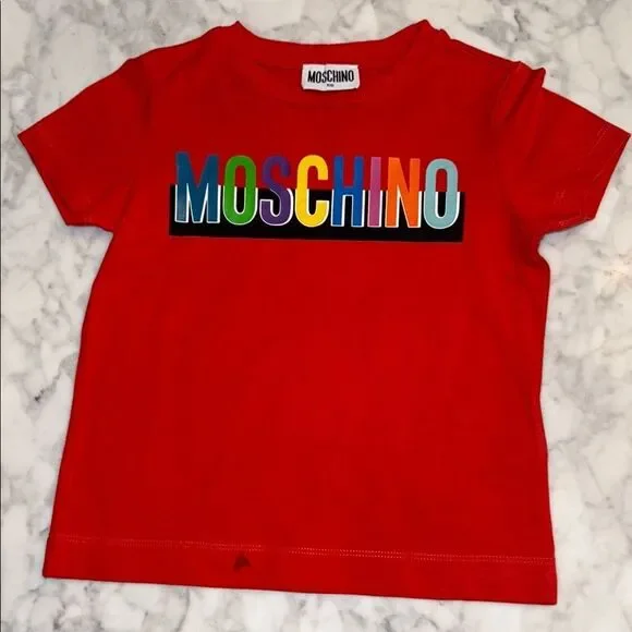 Moschino Kids Multicolor Logo Red Tee 4Y - Picture 1 of 5